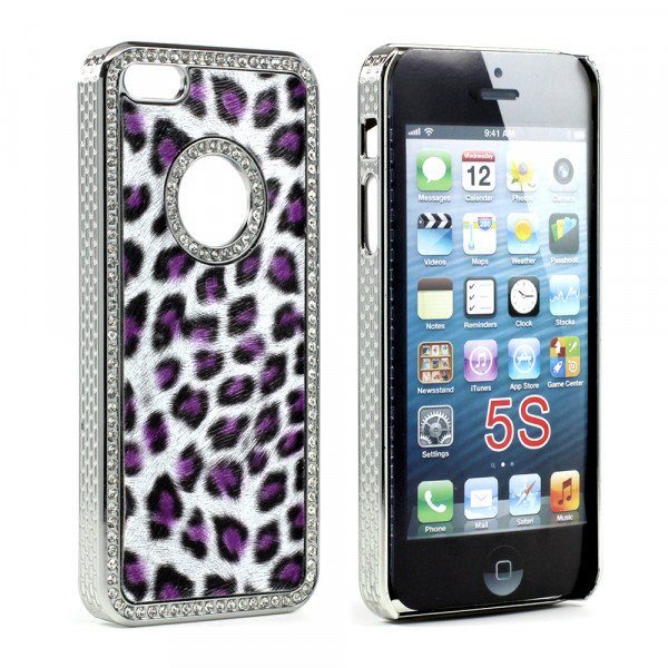 Wholesale iPhone 5 5S  Leopard Diamond Chrome Case (Purple)